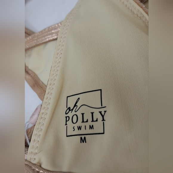 NWT Oh Polly Bikini Set 2 pc Heart of Gold Metallic Rose Gold High Waist Medium - Picture 7 of 12
